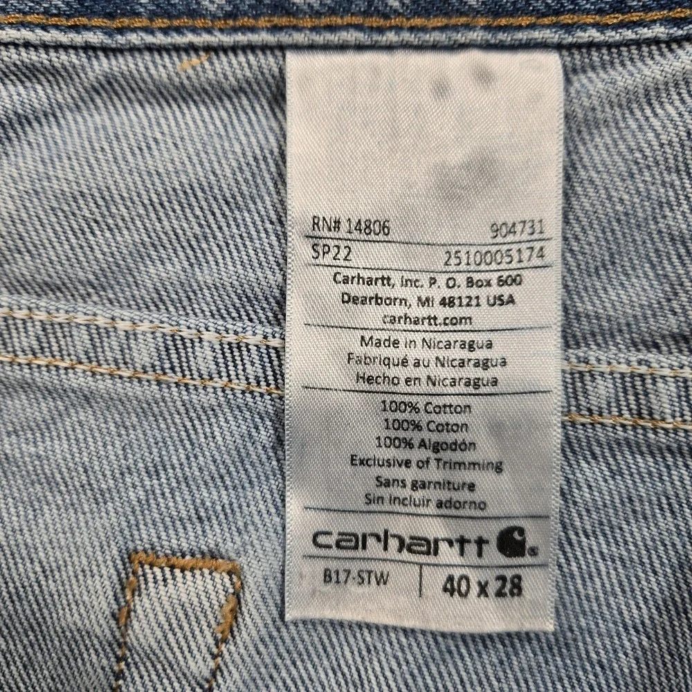 Carhartt B17 Jeans Mens 40x27 (tag 40x28) Stone Wash Blue Relaxed Straight Denim - Picture 3 of 11